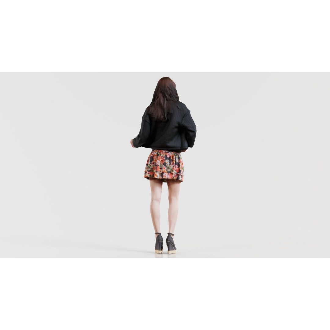 Woman 3D Model – Low Poly Character in Floral Skirt, FBX, Blender - View 7