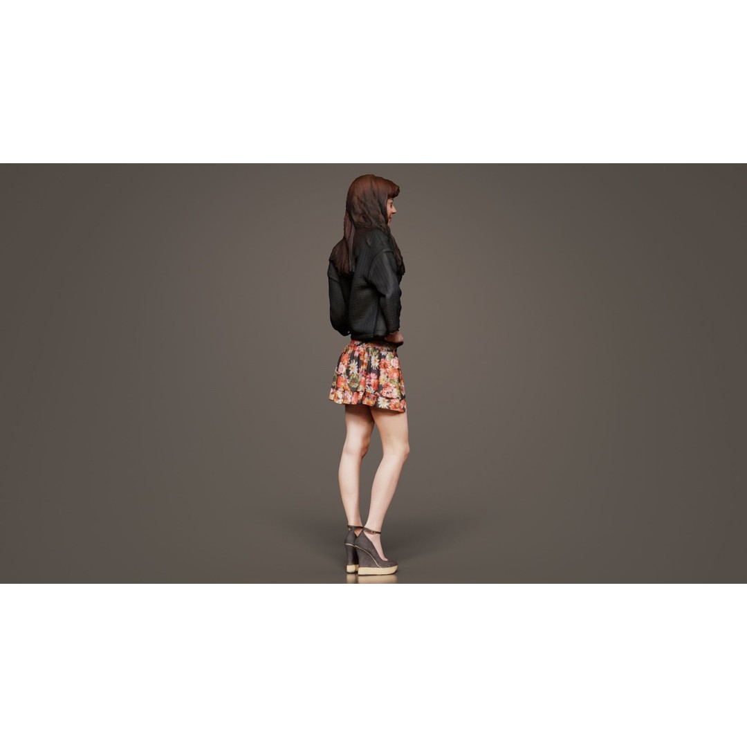 Woman 3D Model – Low Poly Character in Floral Skirt, FBX, Blender - View 9