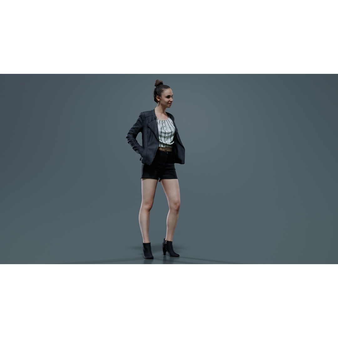 Woman 3D Model – Low Poly Character with Blouse and Leather Jacket - View 10