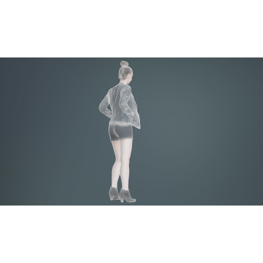 Woman 3D Model – Low Poly Character with Blouse and Leather Jacket - View 12