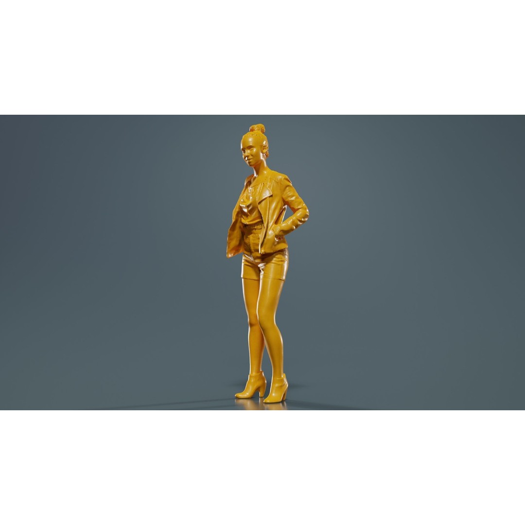 Woman 3D Model – Low Poly Character with Blouse and Leather Jacket - View 14