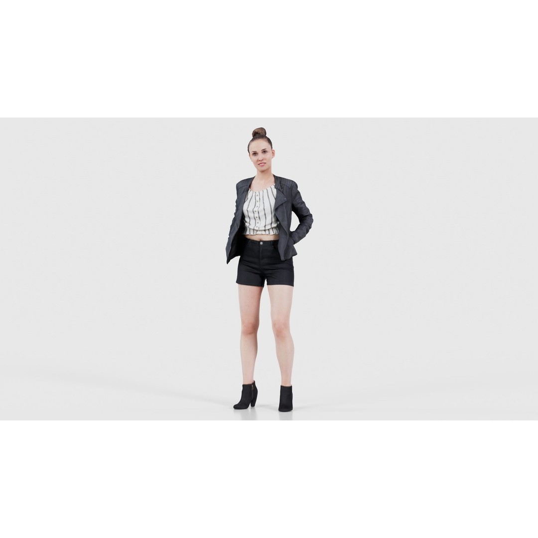 Woman 3D Model – Low Poly Character with Blouse and Leather Jacket - View 18