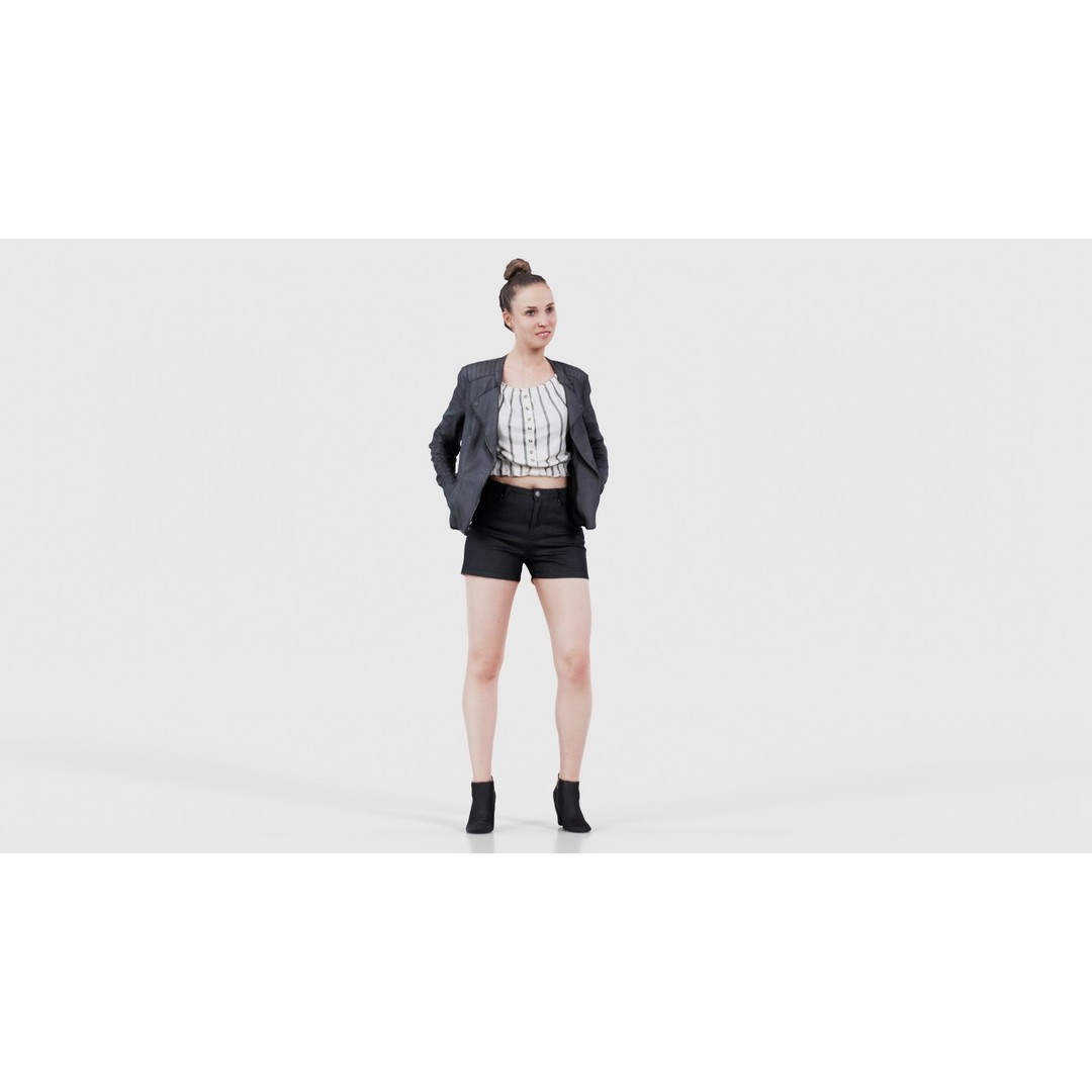Woman 3D Model – Low Poly Character with Blouse and Leather Jacket - View 19