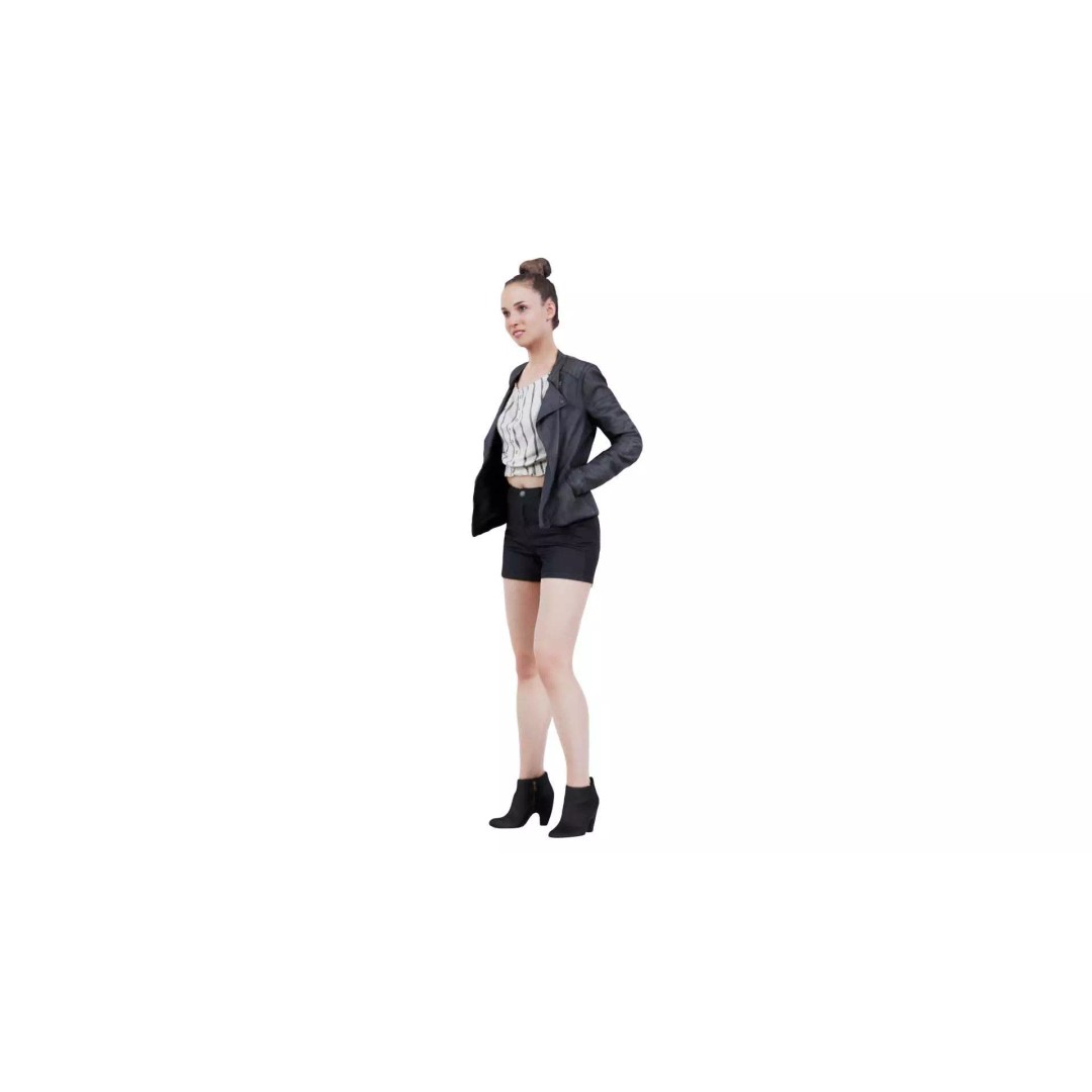 Woman 3D Model – Low Poly Character with Blouse and Leather Jacket - View 2