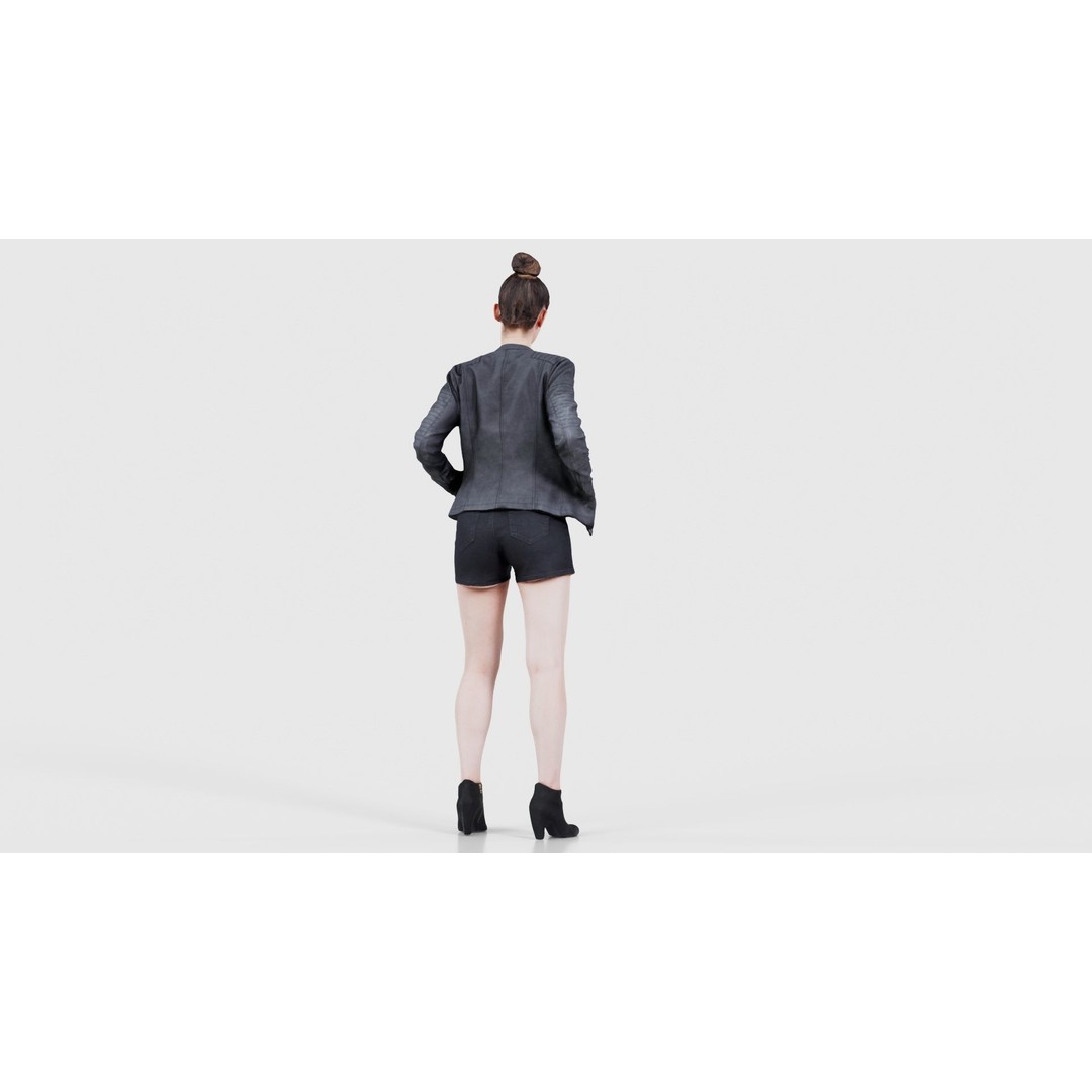 Woman 3D Model – Low Poly Character with Blouse and Leather Jacket - View 24