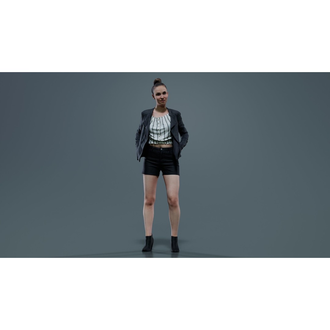 Woman 3D Model – Low Poly Character with Blouse and Leather Jacket - View 4