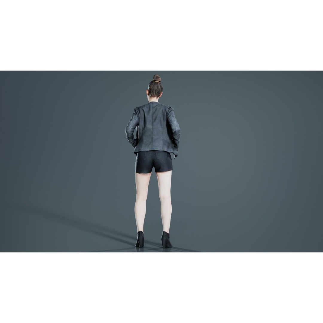 Woman 3D Model – Low Poly Character with Blouse and Leather Jacket - View 7