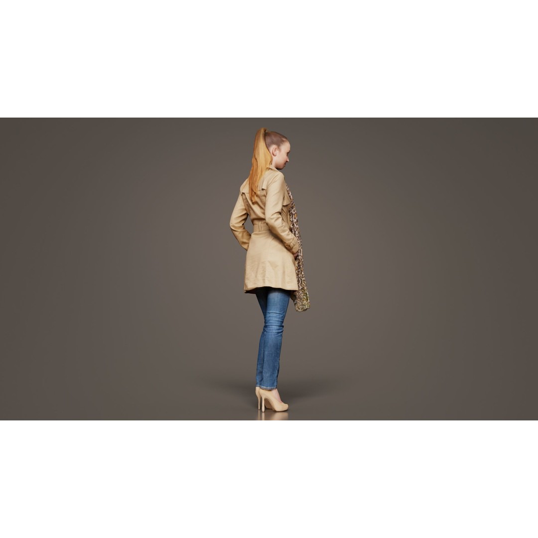 Woman 3D Model – Low Poly Character in Beige Coat and Scarf, FBX - View 10