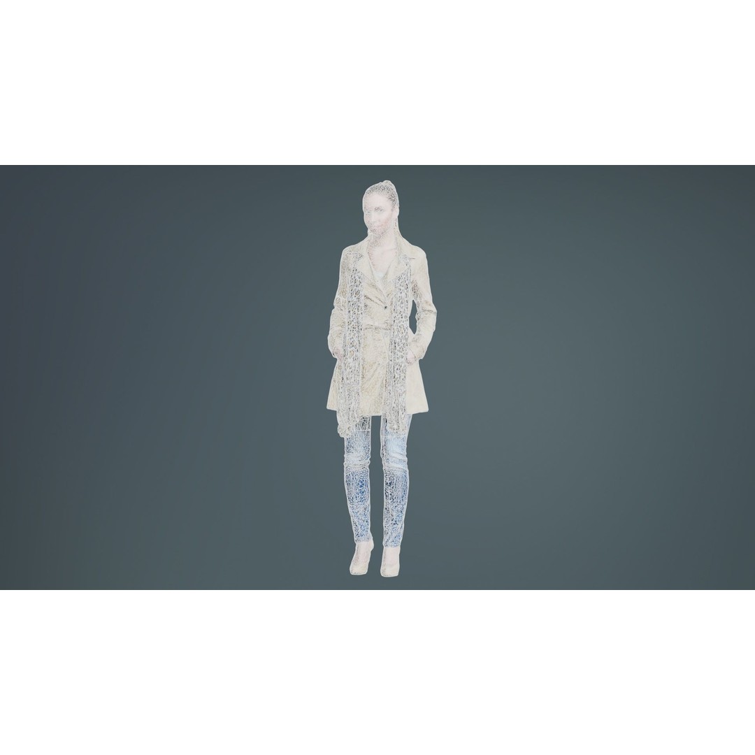 Woman 3D Model – Low Poly Character in Beige Coat and Scarf, FBX - View 11