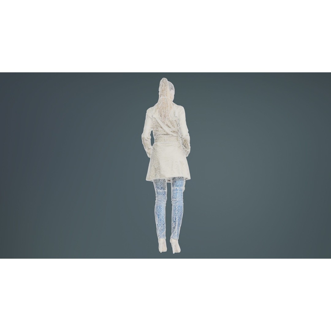 Woman 3D Model – Low Poly Character in Beige Coat and Scarf, FBX - View 12