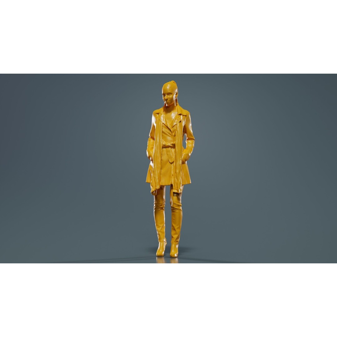 Woman 3D Model – Low Poly Character in Beige Coat and Scarf, FBX - View 14