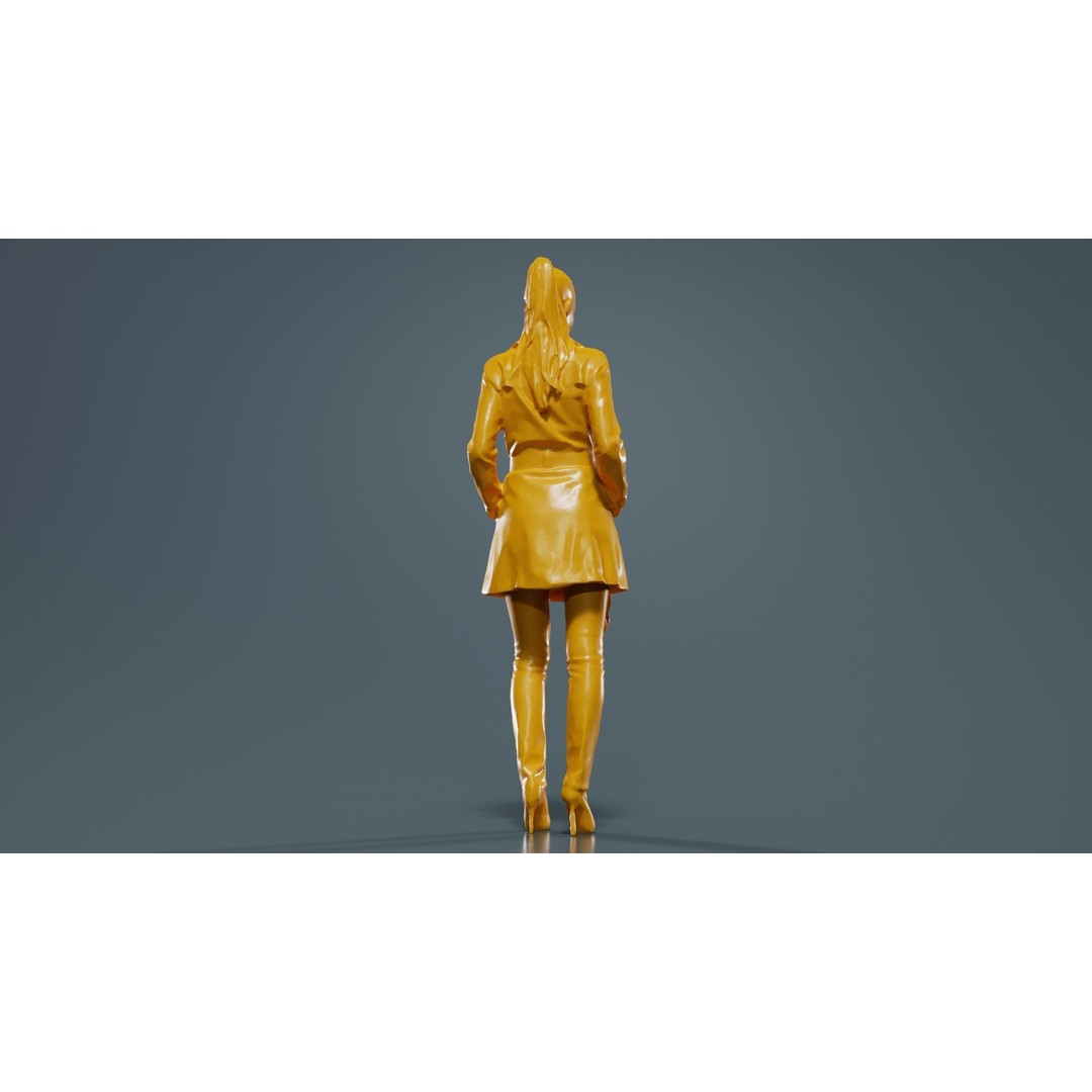 Woman 3D Model – Low Poly Character in Beige Coat and Scarf, FBX - View 15