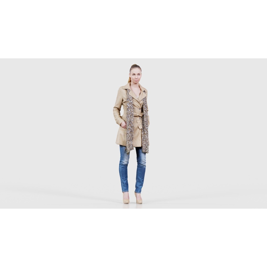 Woman 3D Model – Low Poly Character in Beige Coat and Scarf, FBX - View 18