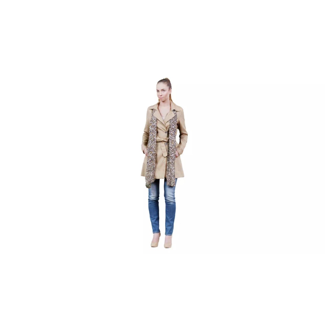 Woman 3D Model – Low Poly Character in Beige Coat and Scarf, FBX - View 2