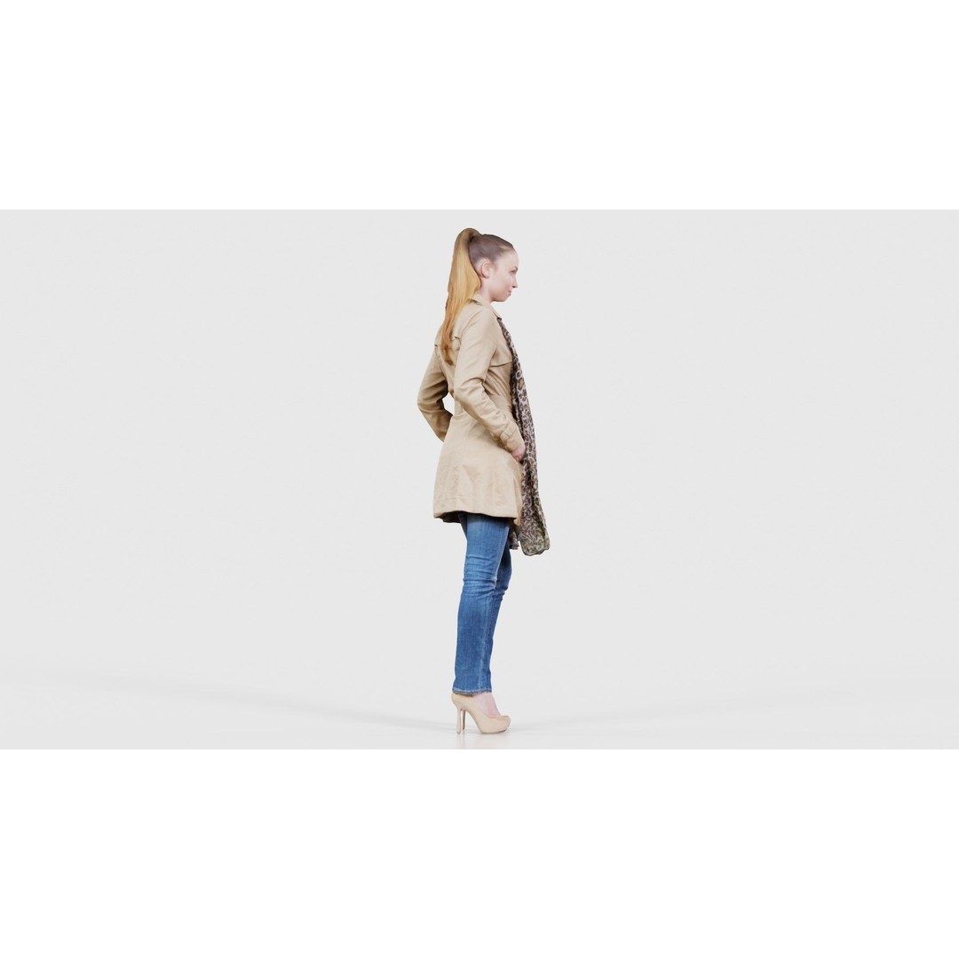 Woman 3D Model – Low Poly Character in Beige Coat and Scarf, FBX - View 21