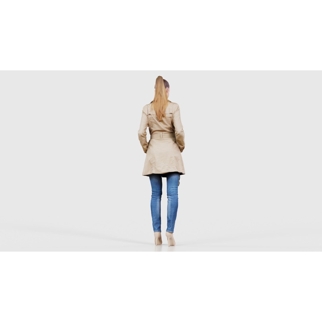 Woman 3D Model – Low Poly Character in Beige Coat and Scarf, FBX - View 23