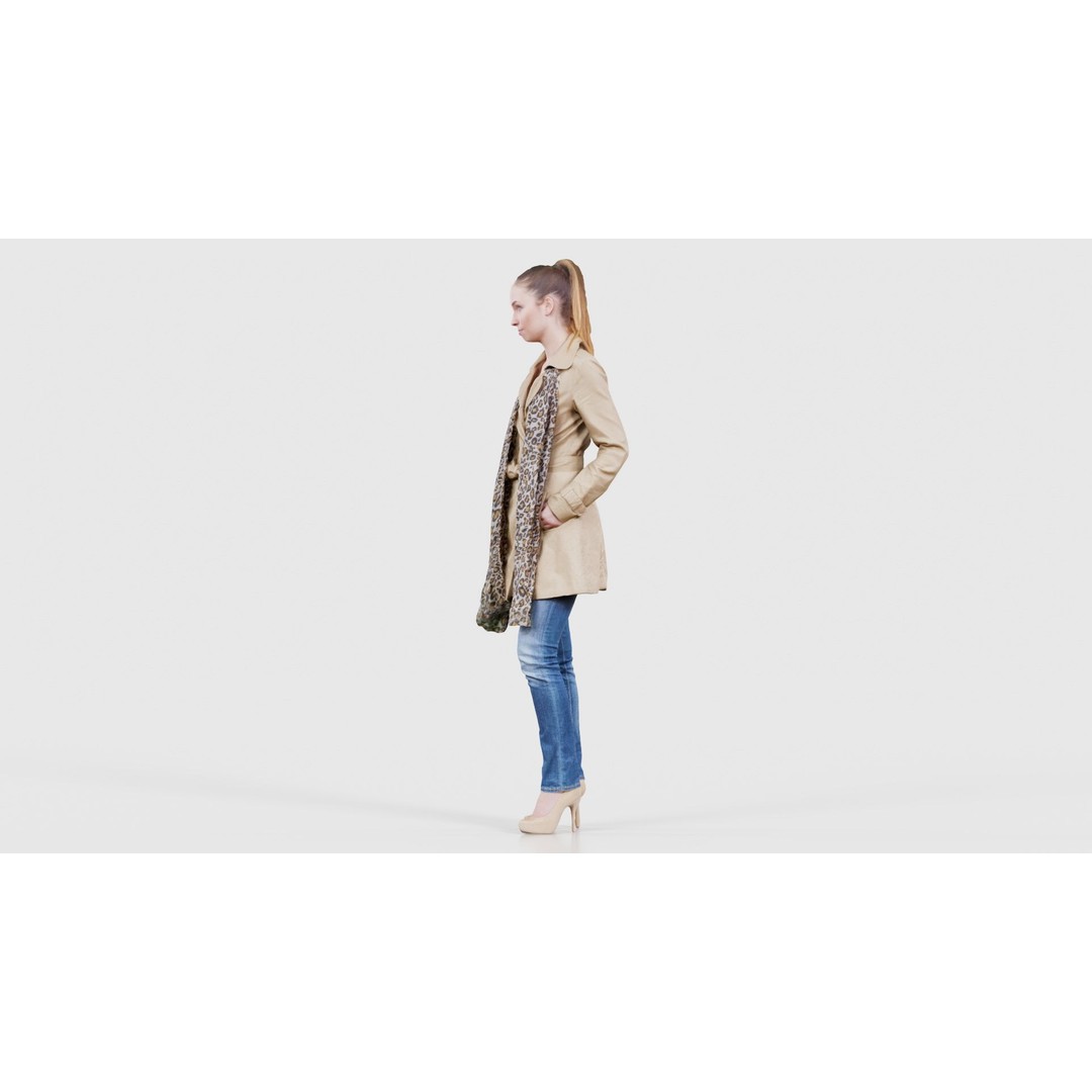 Woman 3D Model – Low Poly Character in Beige Coat and Scarf, FBX - View 27