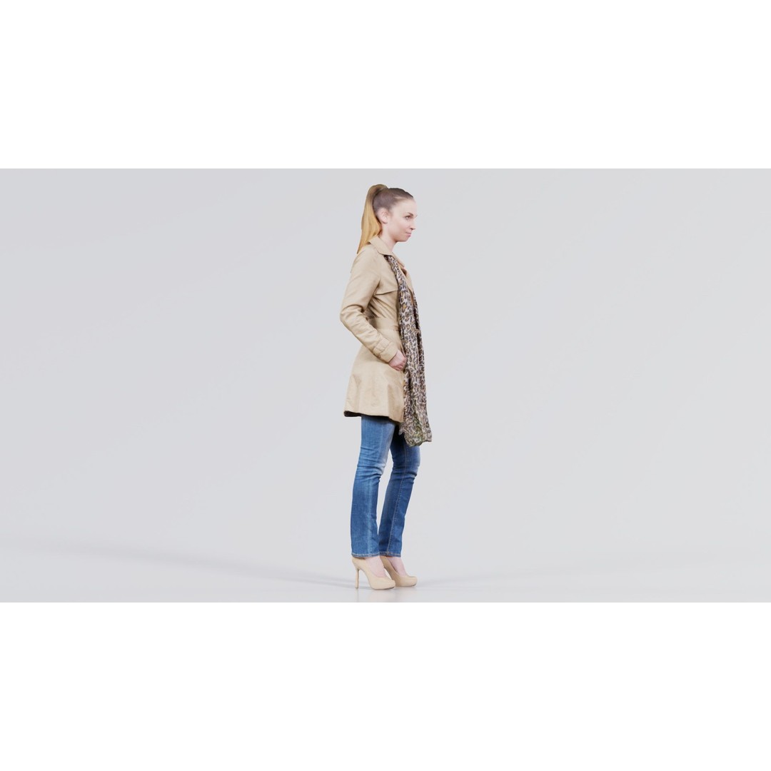 Woman 3D Model – Low Poly Character in Beige Coat and Scarf, FBX - View 4