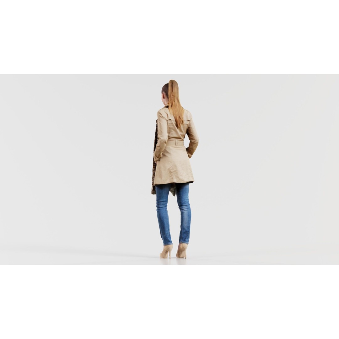 Woman 3D Model – Low Poly Character in Beige Coat and Scarf, FBX - View 5