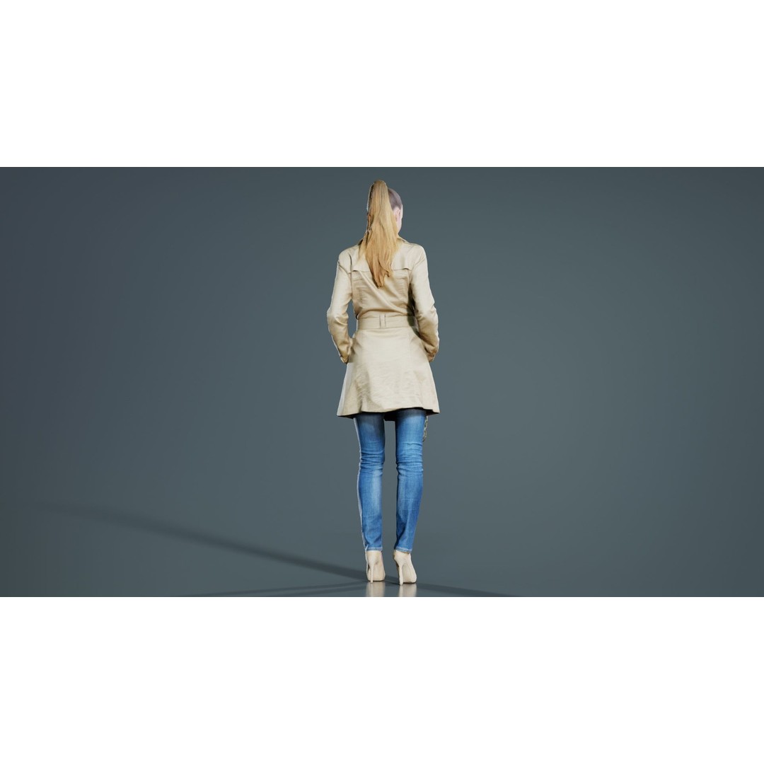 Woman 3D Model – Low Poly Character in Beige Coat and Scarf, FBX - View 6