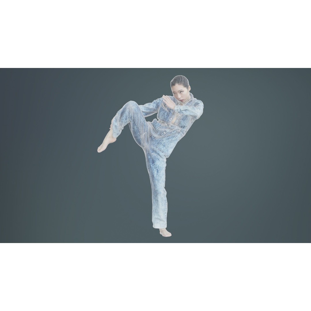 Asian Woman 3D Model – Low Poly Character in Denim Jumpsuit, FBX - View 11