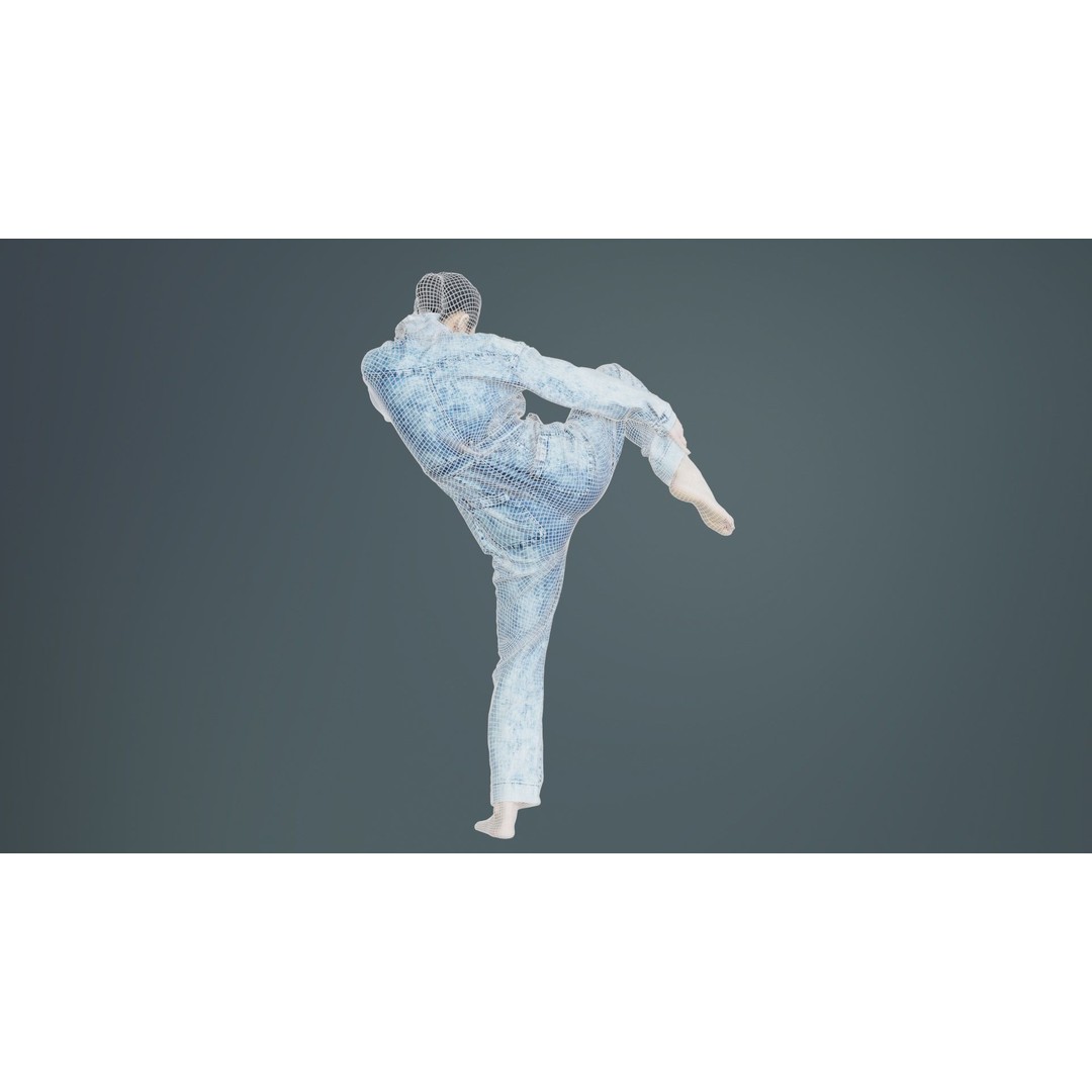 Asian Woman 3D Model – Low Poly Character in Denim Jumpsuit, FBX - View 12