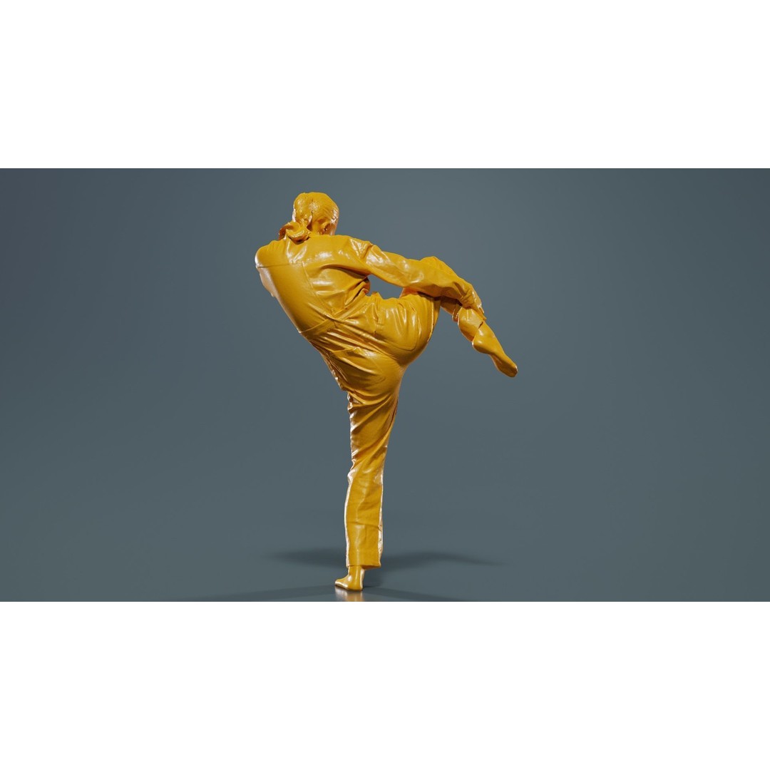 Asian Woman 3D Model – Low Poly Character in Denim Jumpsuit, FBX - View 15