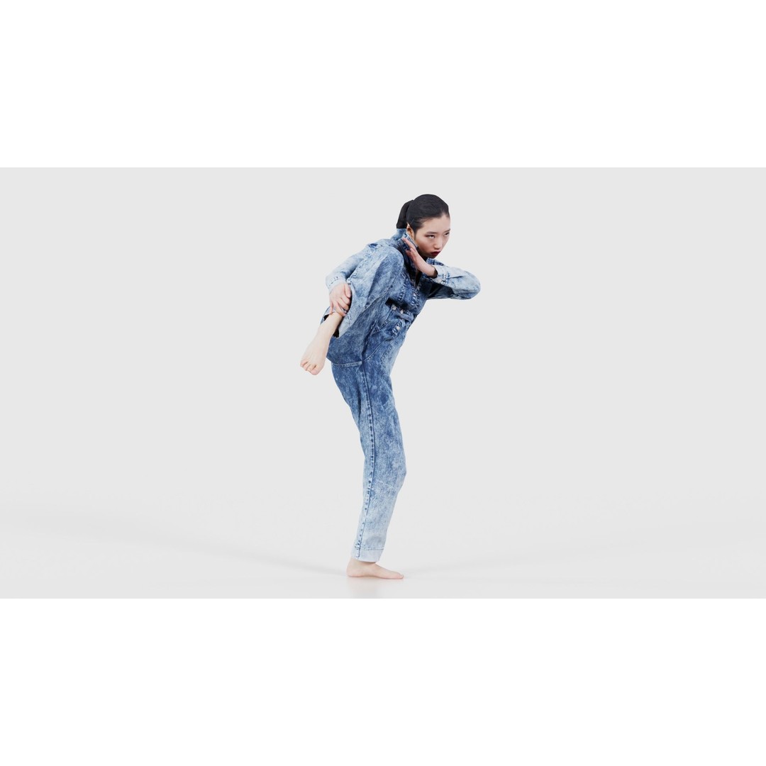 Asian Woman 3D Model – Low Poly Character in Denim Jumpsuit, FBX - View 19