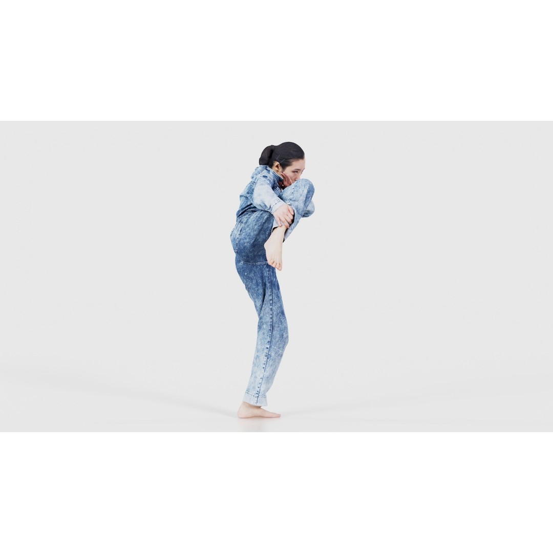 Asian Woman 3D Model – Low Poly Character in Denim Jumpsuit, FBX - View 20