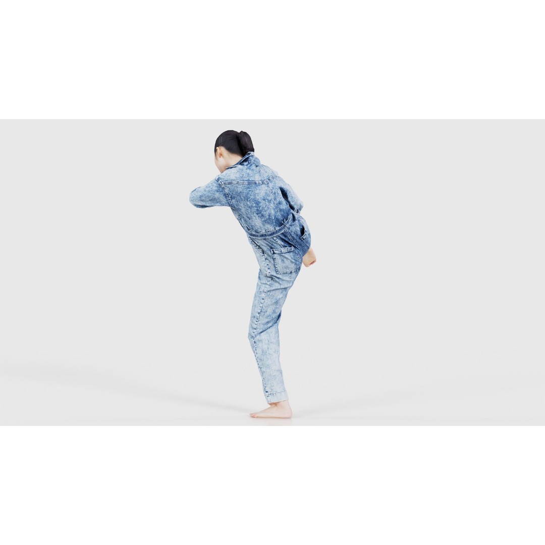 Asian Woman 3D Model – Low Poly Character in Denim Jumpsuit, FBX - View 25