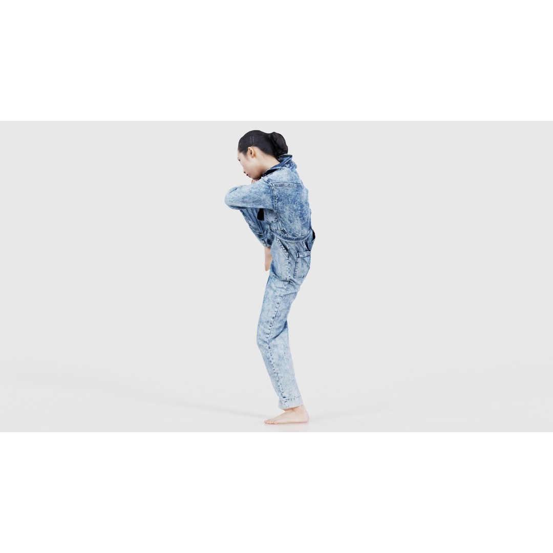 Asian Woman 3D Model – Low Poly Character in Denim Jumpsuit, FBX - View 26