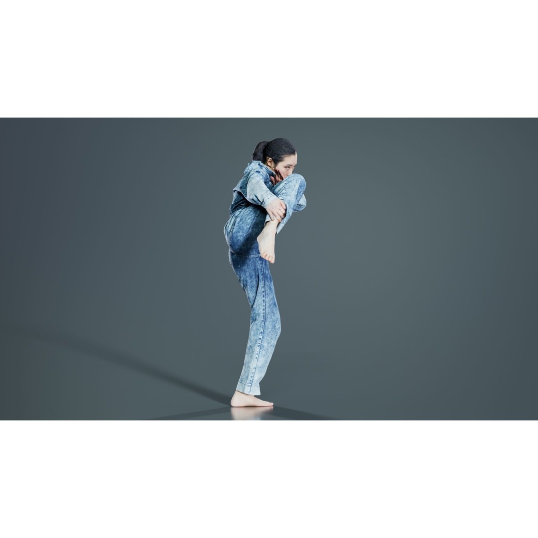 Asian Woman 3D Model – Low Poly Character in Denim Jumpsuit, FBX - View 5