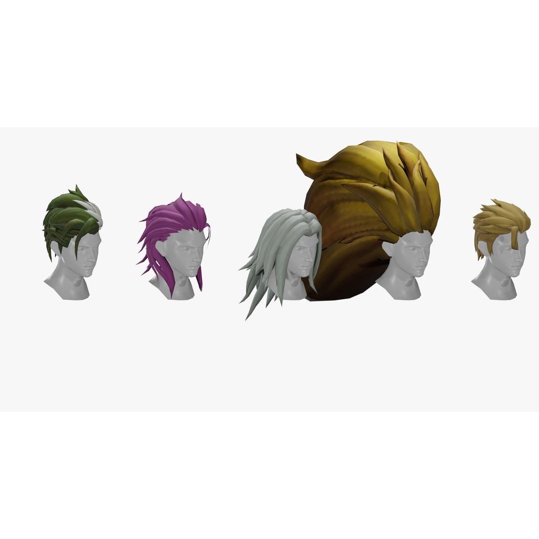 Stylized Male Hair Models 3D Model – Low Poly Game Asset, Blender, FBX - View 10