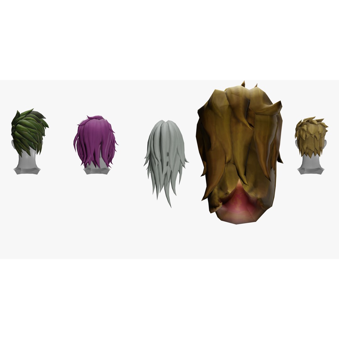 Stylized Male Hair Models 3D Model – Low Poly Game Asset, Blender, FBX - View 11