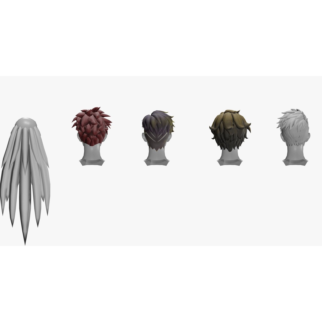 Stylized Male Hair Models 3D Model – Low Poly Game Asset, Blender, FBX - View 14