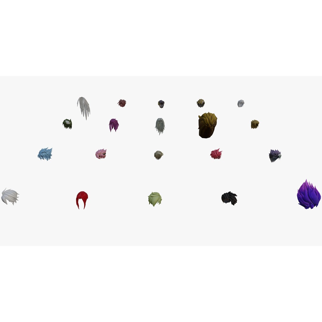 Stylized Male Hair Models 3D Model – Low Poly Game Asset, Blender, FBX - View 15