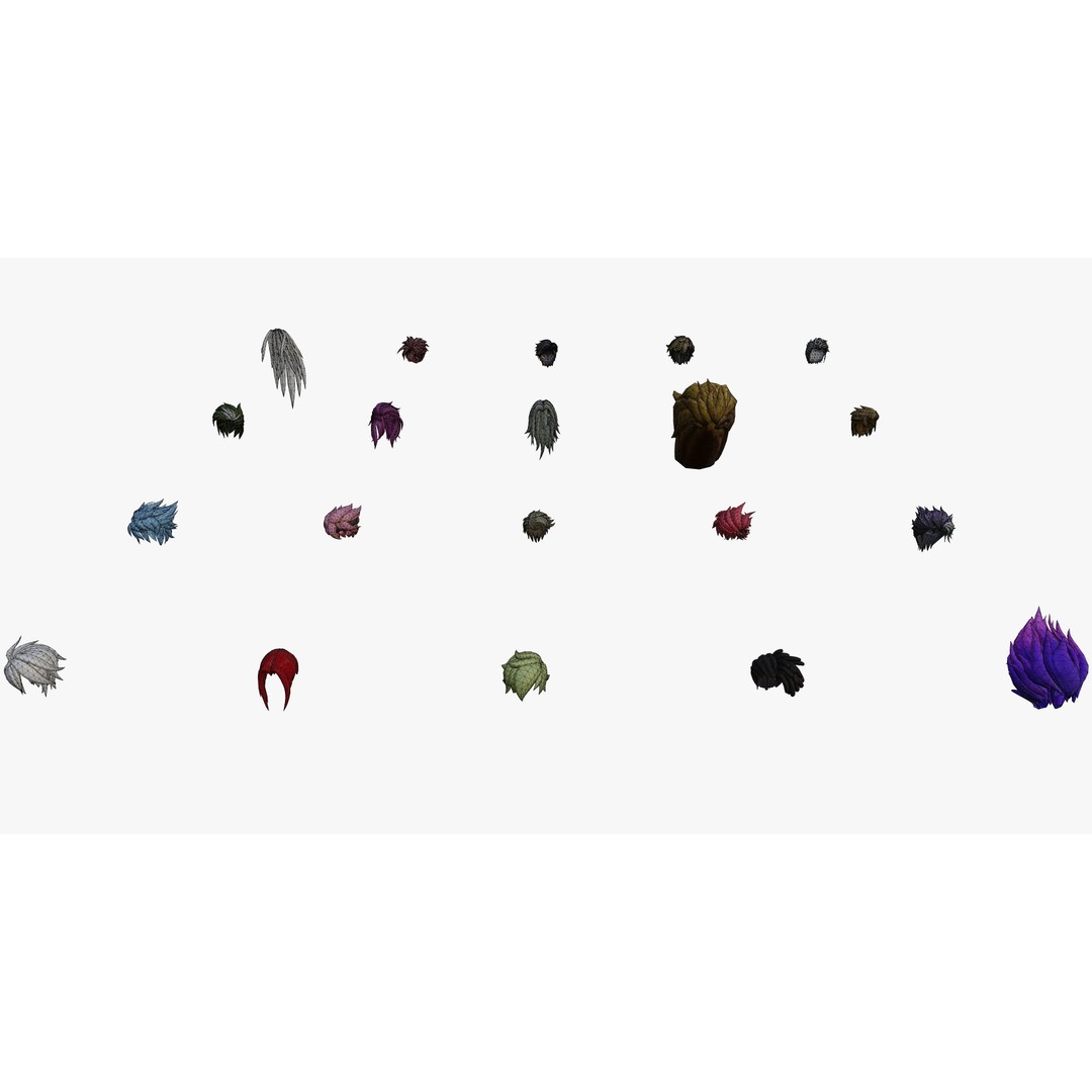 Stylized Male Hair Models 3D Model – Low Poly Game Asset, Blender, FBX - View 16