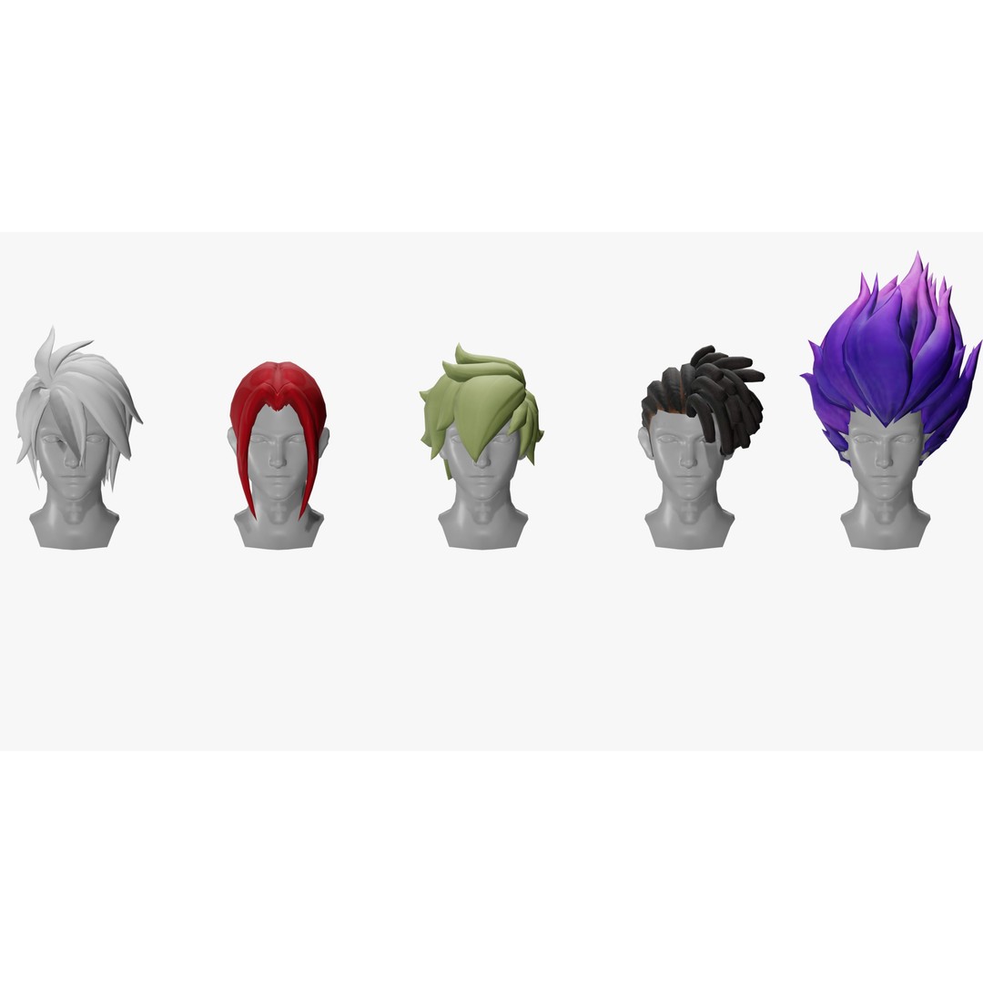 Stylized Male Hair Models 3D Model – Low Poly Game Asset, Blender, FBX - View 3