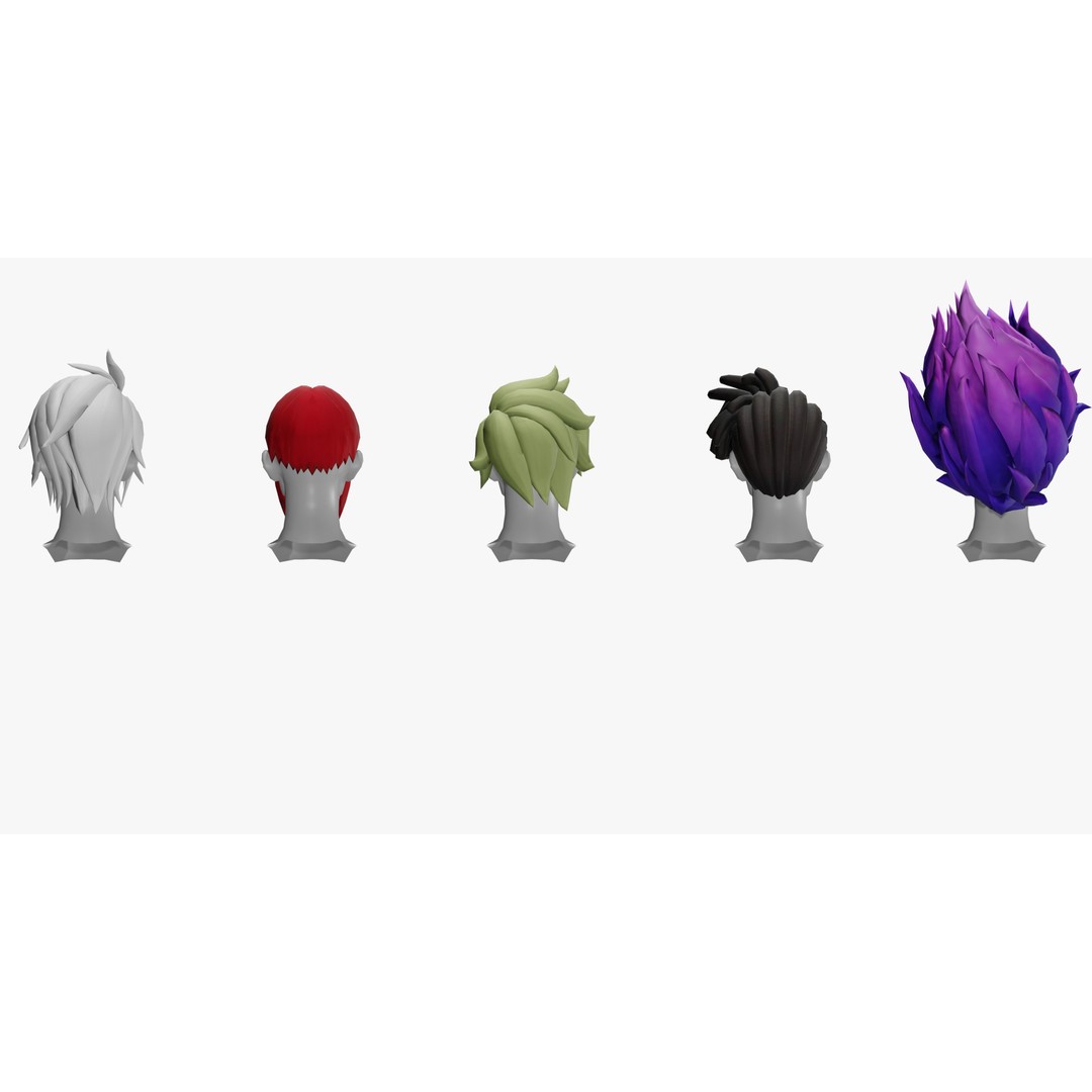 Stylized Male Hair Models 3D Model – Low Poly Game Asset, Blender, FBX - View 5