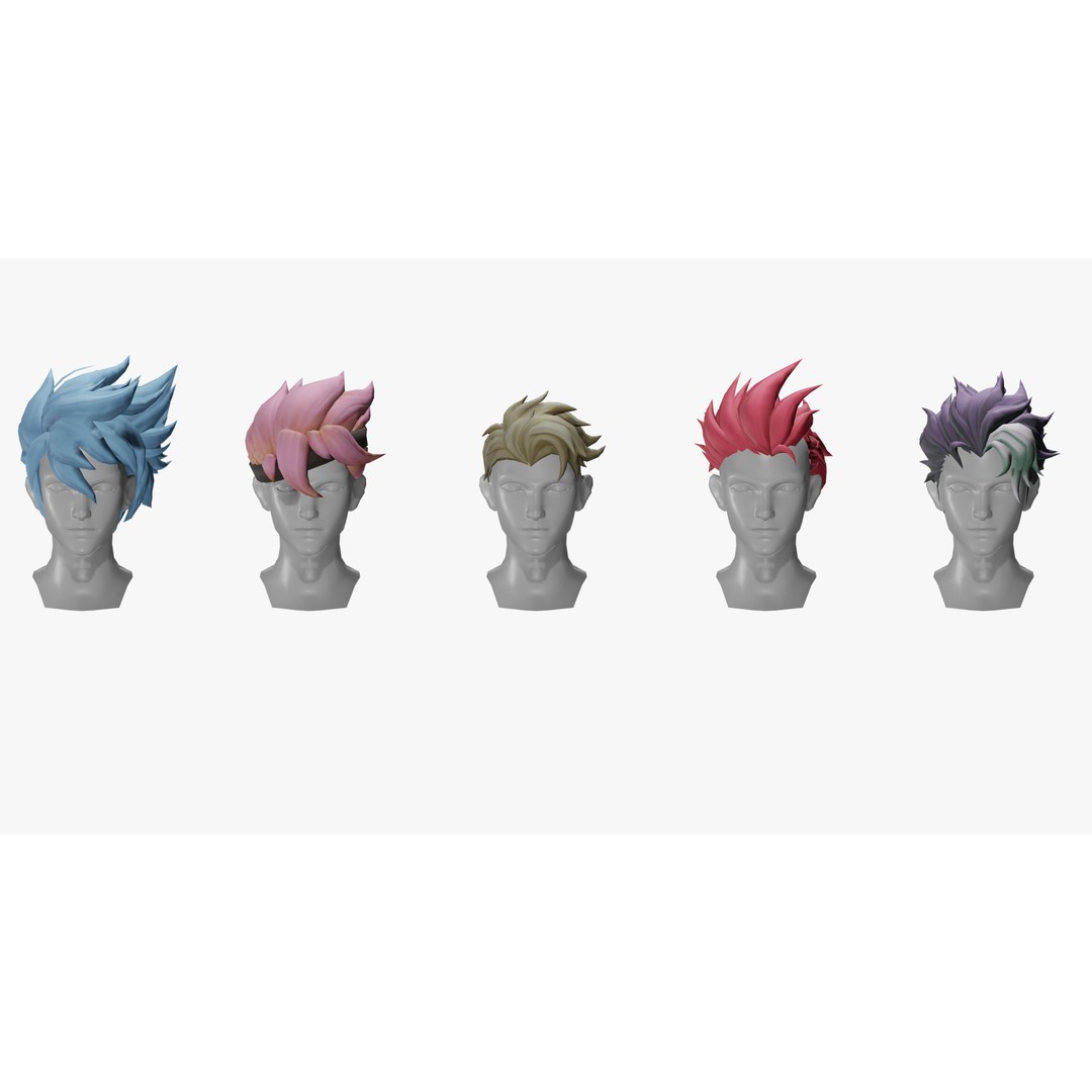 Stylized Male Hair Models 3D Model – Low Poly Game Asset, Blender, FBX - View 6