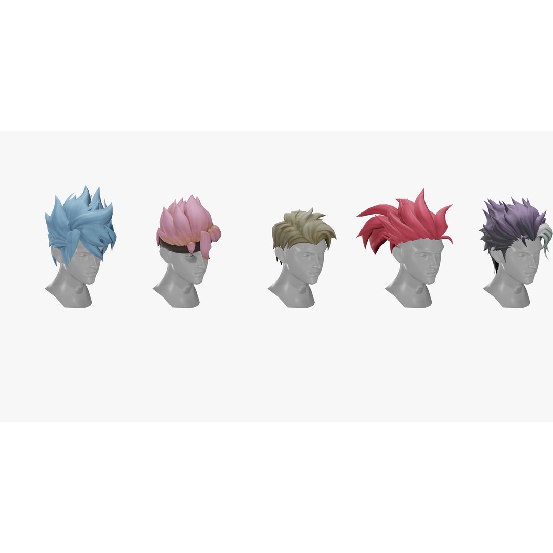 Stylized Male Hair Models 3D Model – Low Poly Game Asset, Blender, FBX - View 7