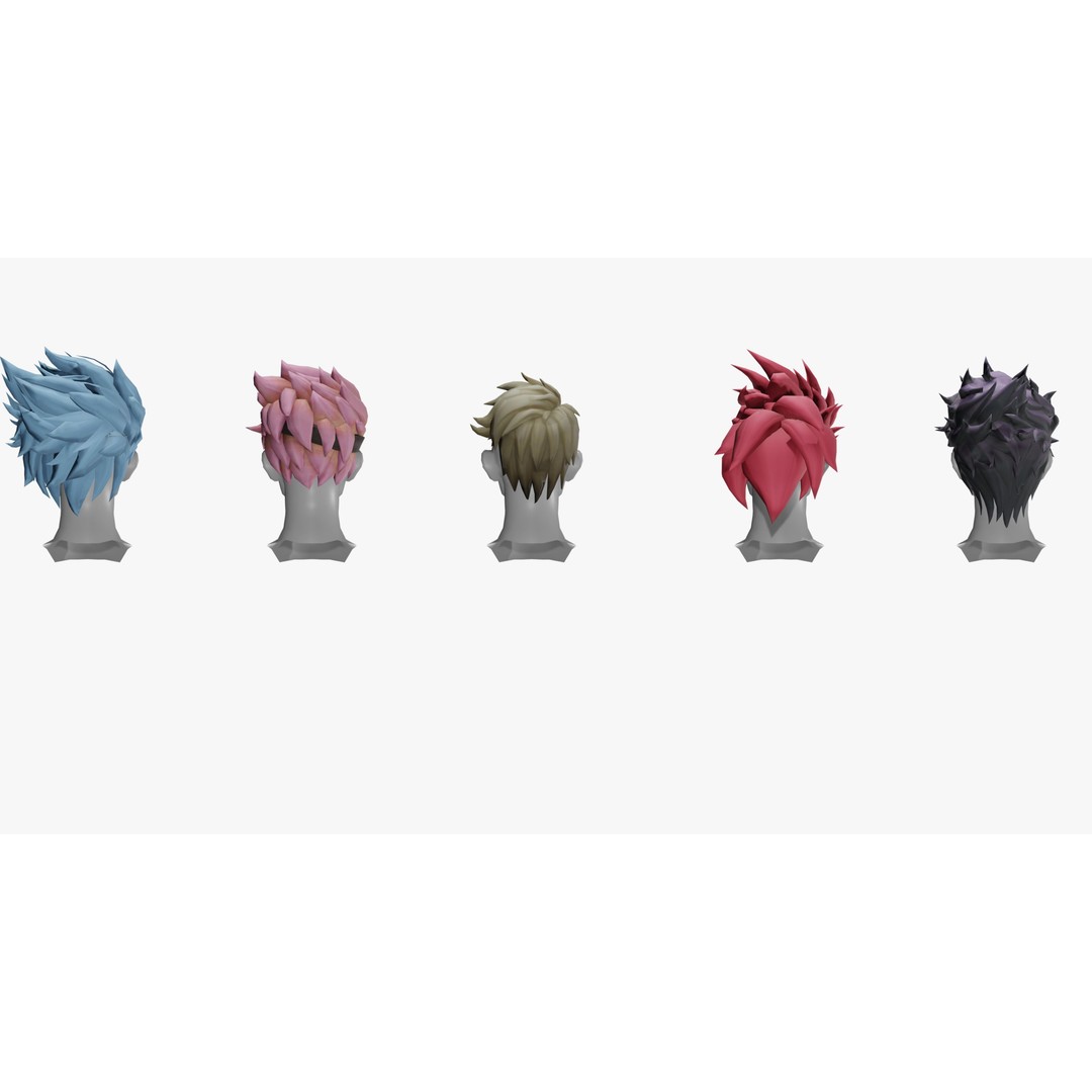 Stylized Male Hair Models 3D Model – Low Poly Game Asset, Blender, FBX - View 8