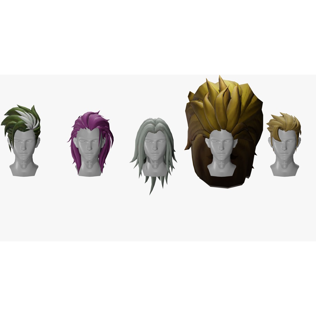 Stylized Male Hair Models 3D Model – Low Poly Game Asset, Blender, FBX - View 9