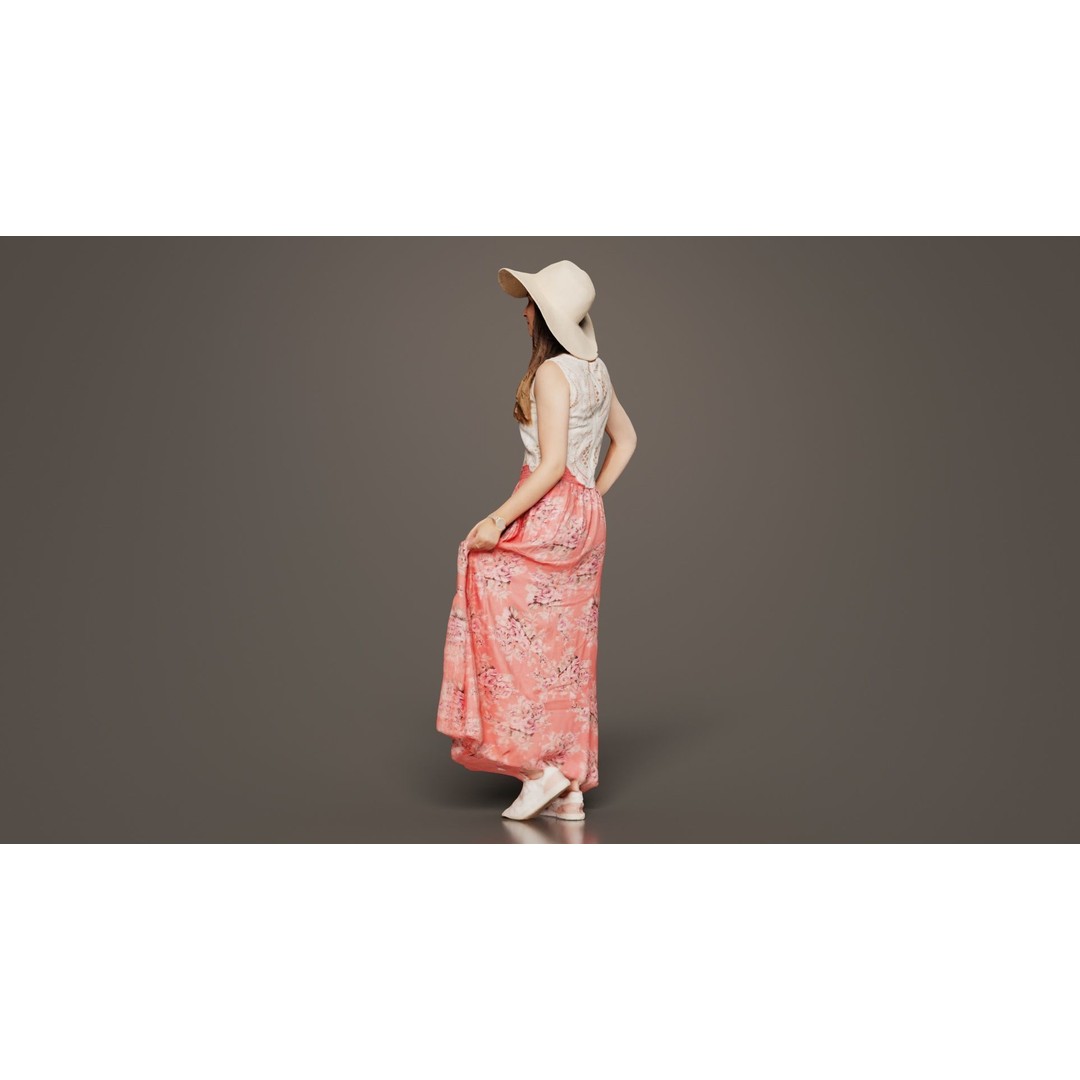 Woman in Pink Dress 3D Model – Low Poly Character, FBX, Blender - View 10