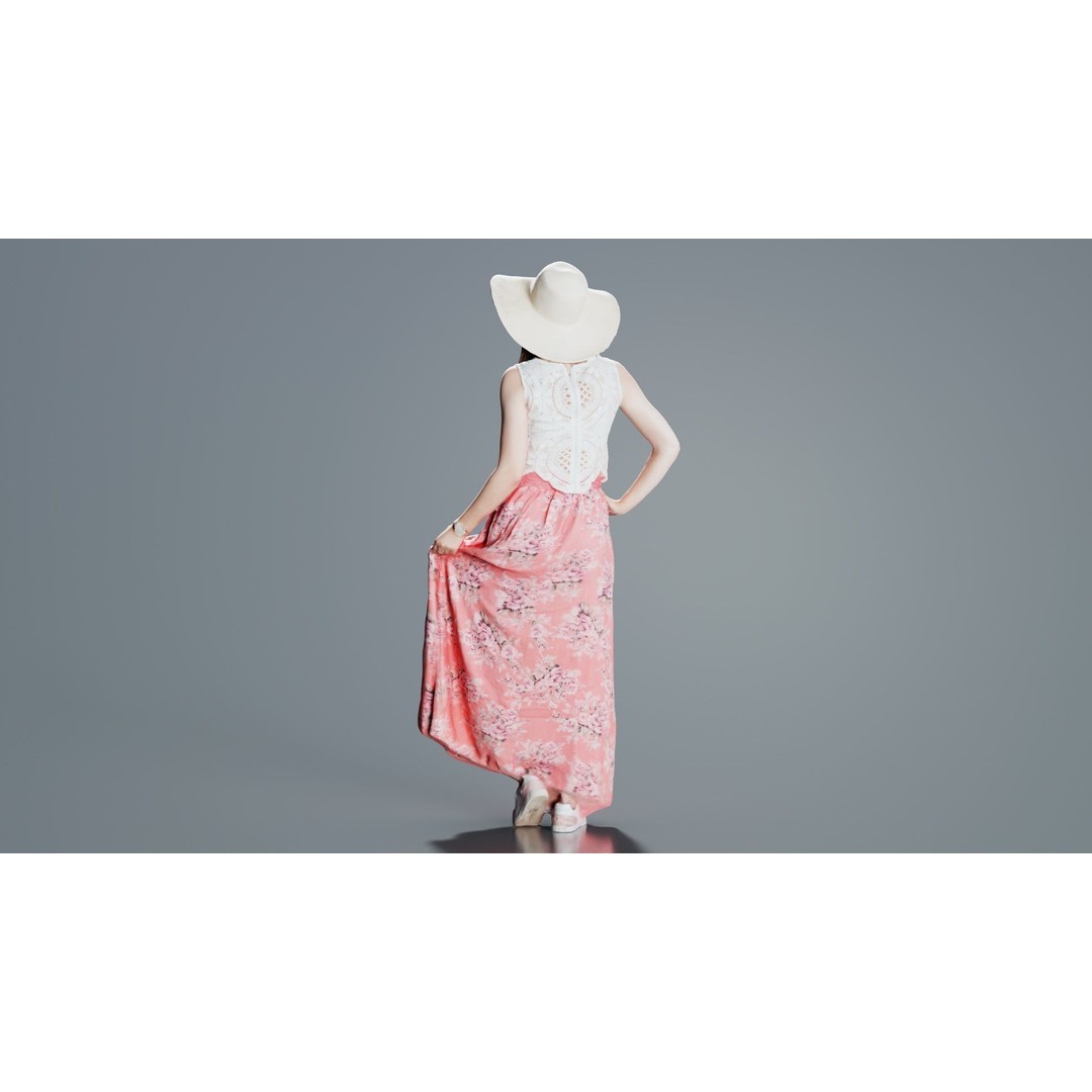 Woman in Pink Dress 3D Model – Low Poly Character, FBX, Blender - View 5