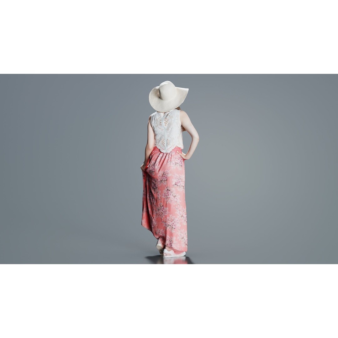 Woman in Pink Dress 3D Model – Low Poly Character, FBX, Blender - View 7