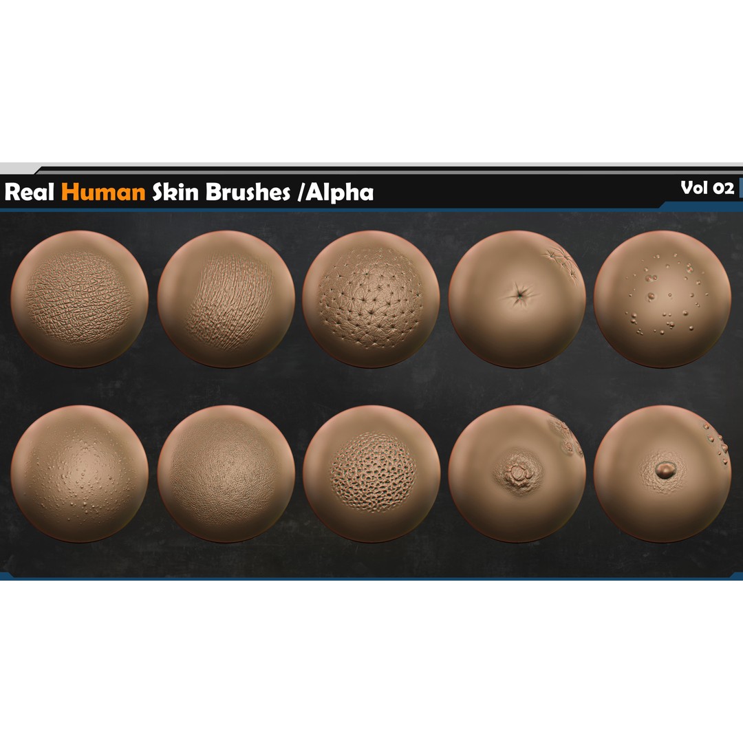 Real Human Skin Brushes 3D Model – High-Quality Alpha Set, VDM for Blender