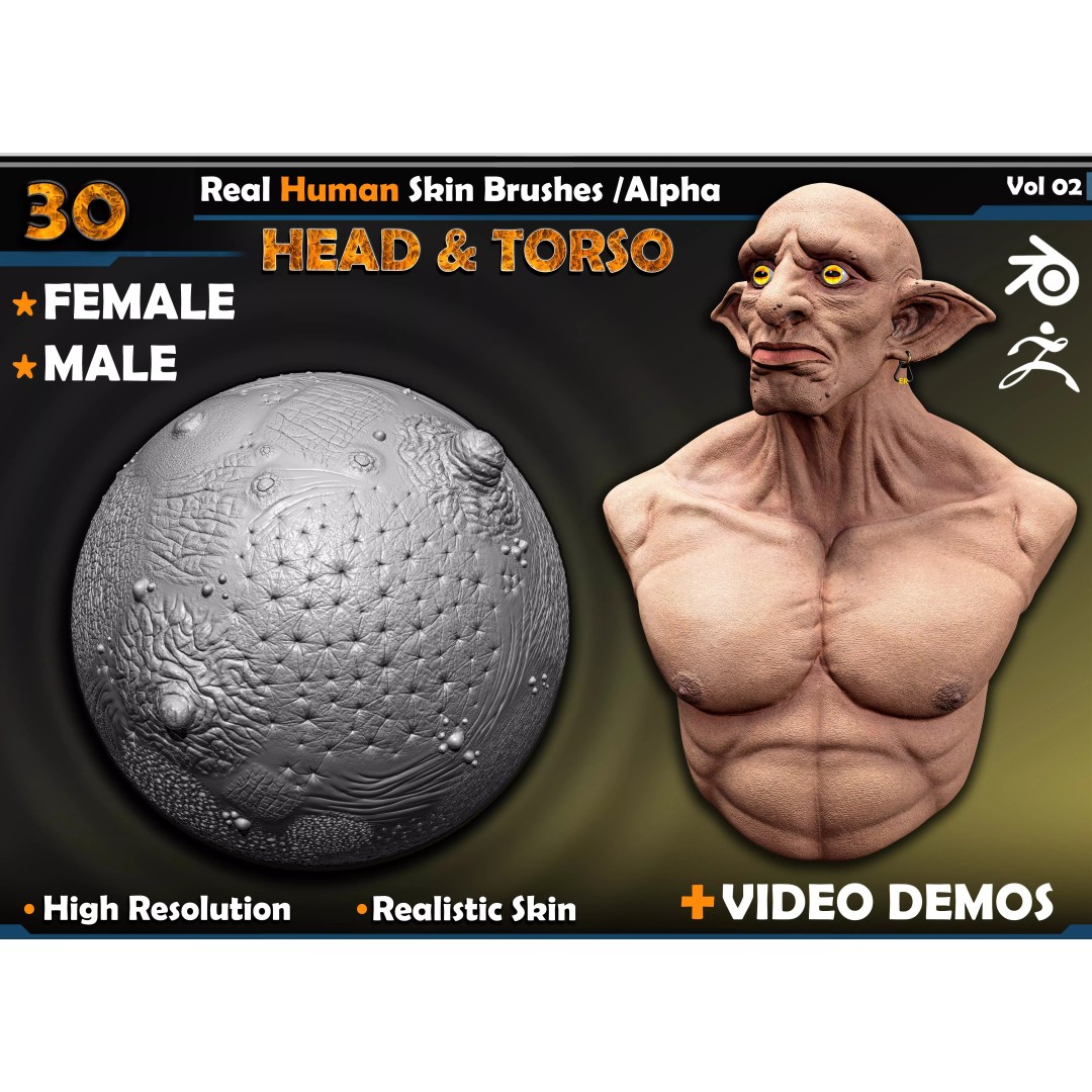 Real Human Skin Brushes 3D Model – High-Quality Alpha Set, VDM for Blender - View 2