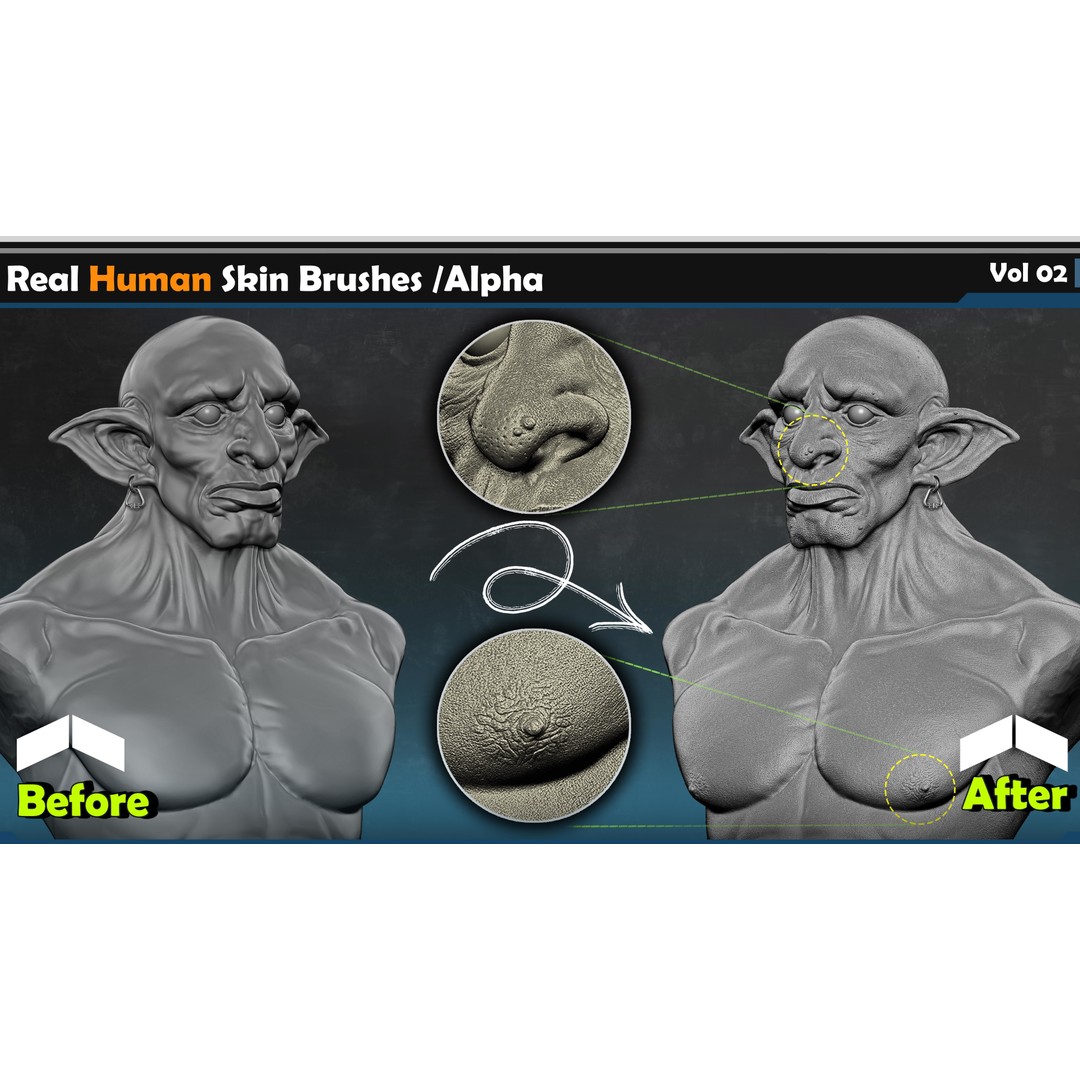 Real Human Skin Brushes 3D Model – High-Quality Alpha Set, VDM for Blender - View 4