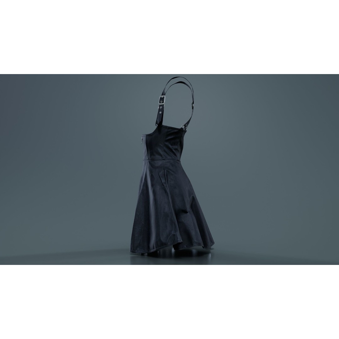 Crossed Back Fetish Dress 3D Model – Low Poly PBR Character Asset, Blender - View 10